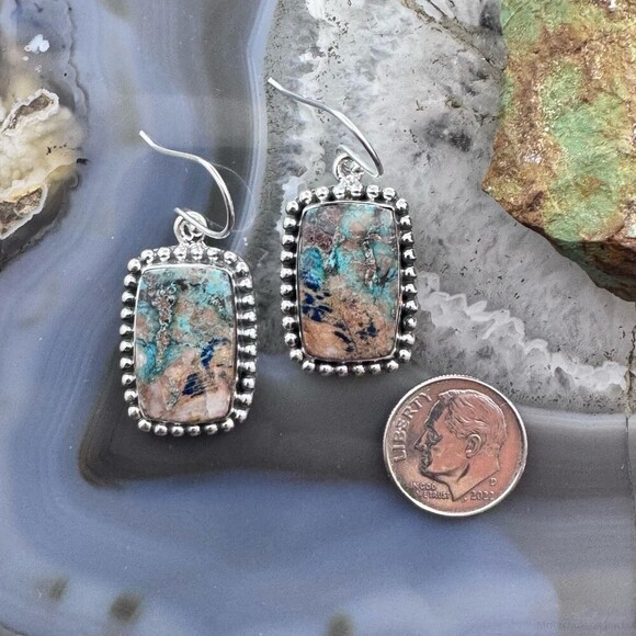 Sterling Southwestern Style Rectangle Shattuckite Dangle Earrings For Women - Picture 8 of 10